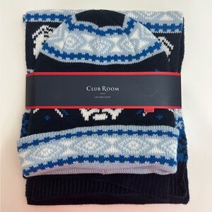 Club Room Unisex 2Piece Hat and Scarf Set in Winter Blue & White
